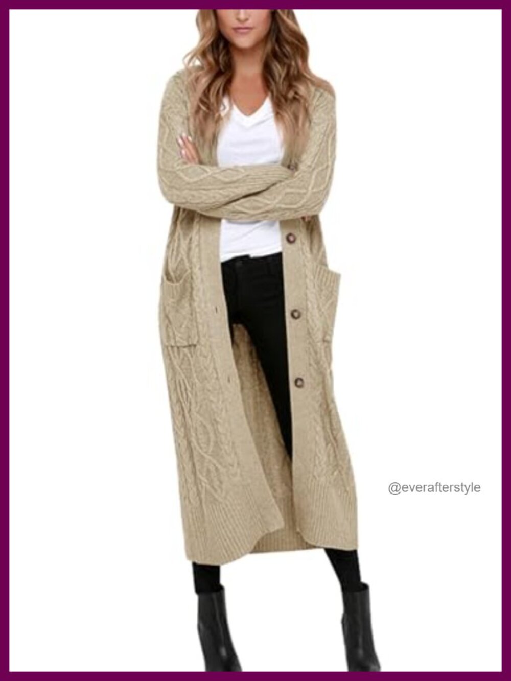 Women's Chunky Cable Knit Long Cardigan Sweater with Pockets